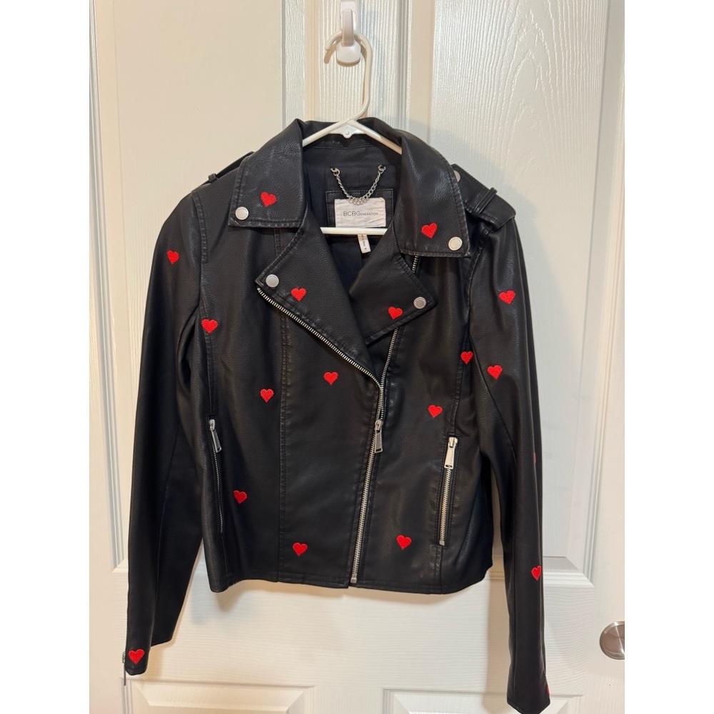 BCBGeneration Black and Red Leather Moto Jacket